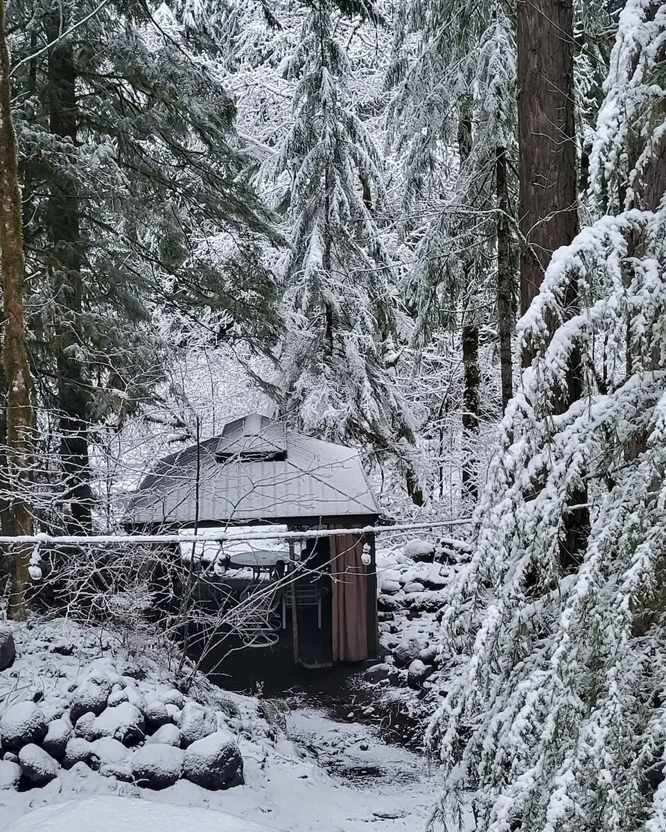 Lost Shelter Chalet in winter snow