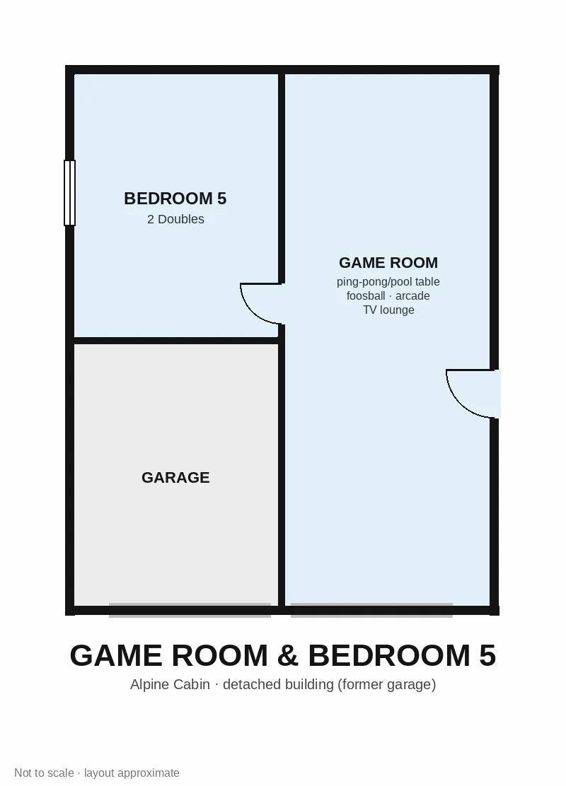 Alpine Cabin detached game room and Bedroom 5 floor plan